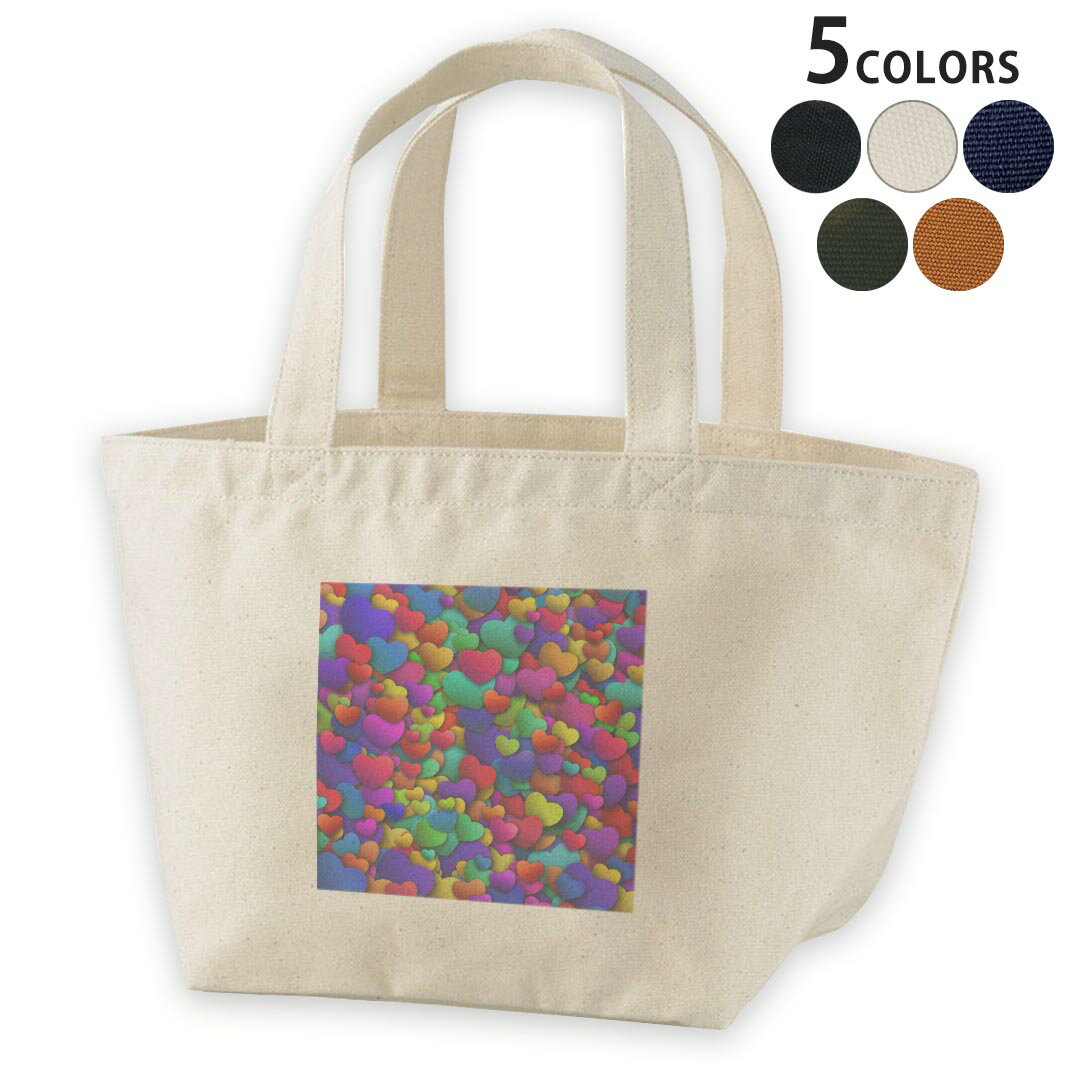 デザインランチバッグ キャンバス デイパック バッグ レディースバッグ トートバッグ ナチュラル 黒 black 004556 ハート　カラフル