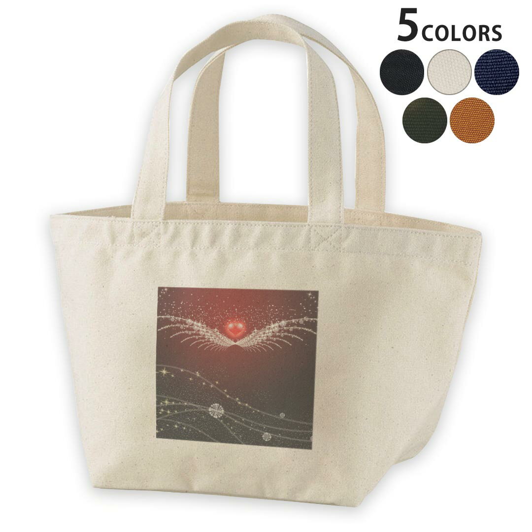 デザインランチバッグ キャンバス デイパック バッグ レディースバッグ トートバッグ ナチュラル 黒 black 004822 ハート　羽　翼