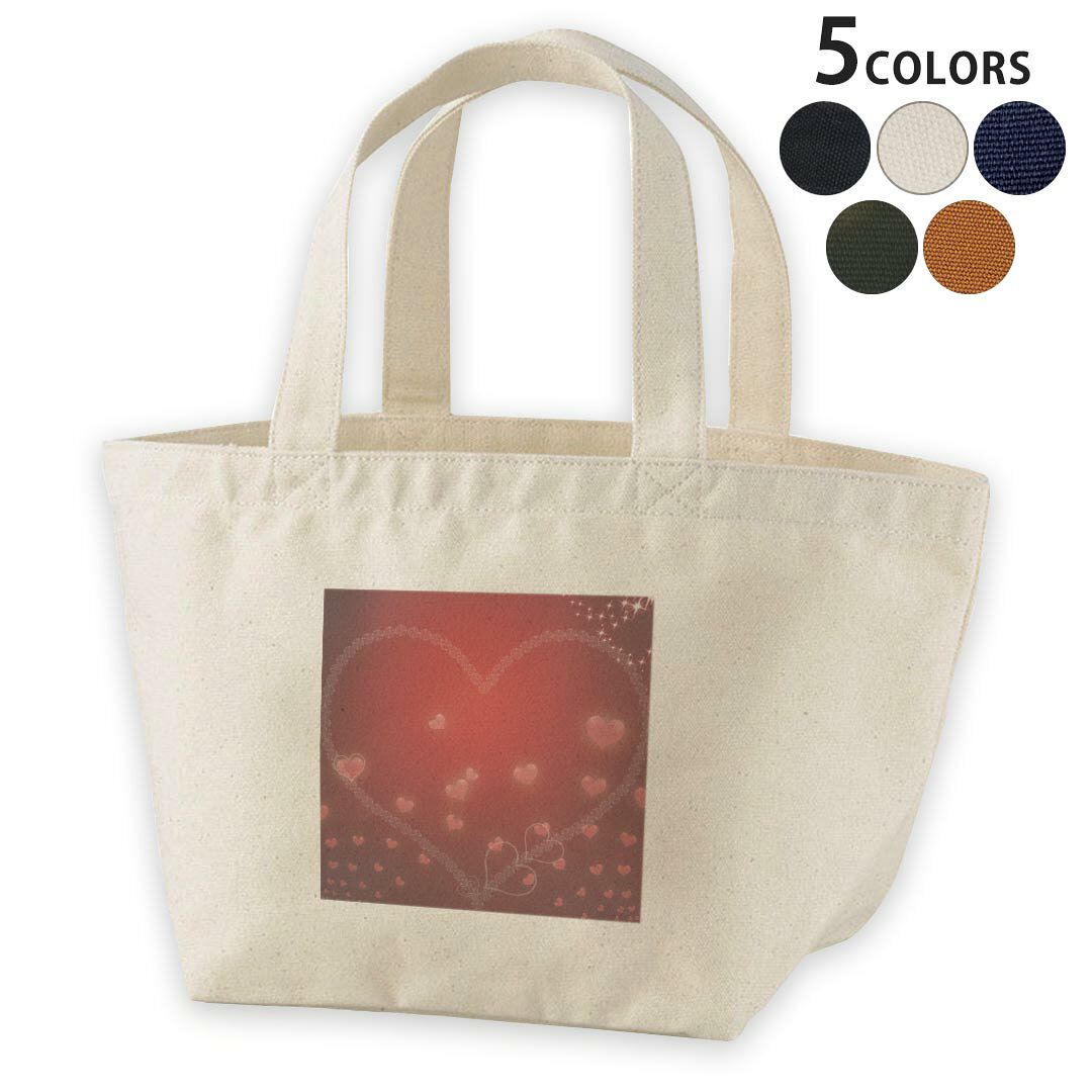 デザインランチバッグ キャンバス デイパック バッグ レディースバッグ トートバッグ ナチュラル 黒 black 005291 赤　ハート　キラキラ