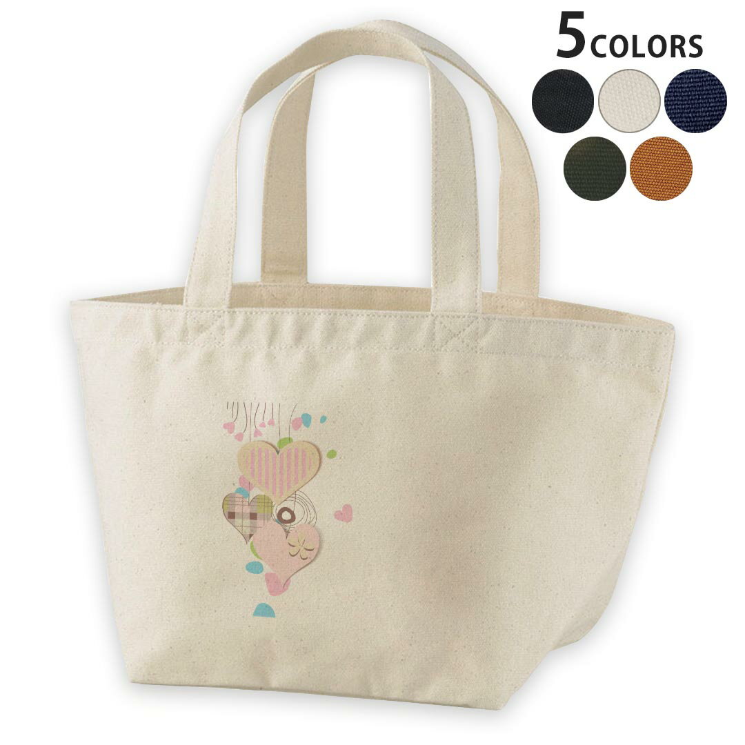 デザインランチバッグ キャンバス デイパック バッグ レディースバッグ トートバッグ ナチュラル 黒 black 005349 ハート　チェック　イラスト