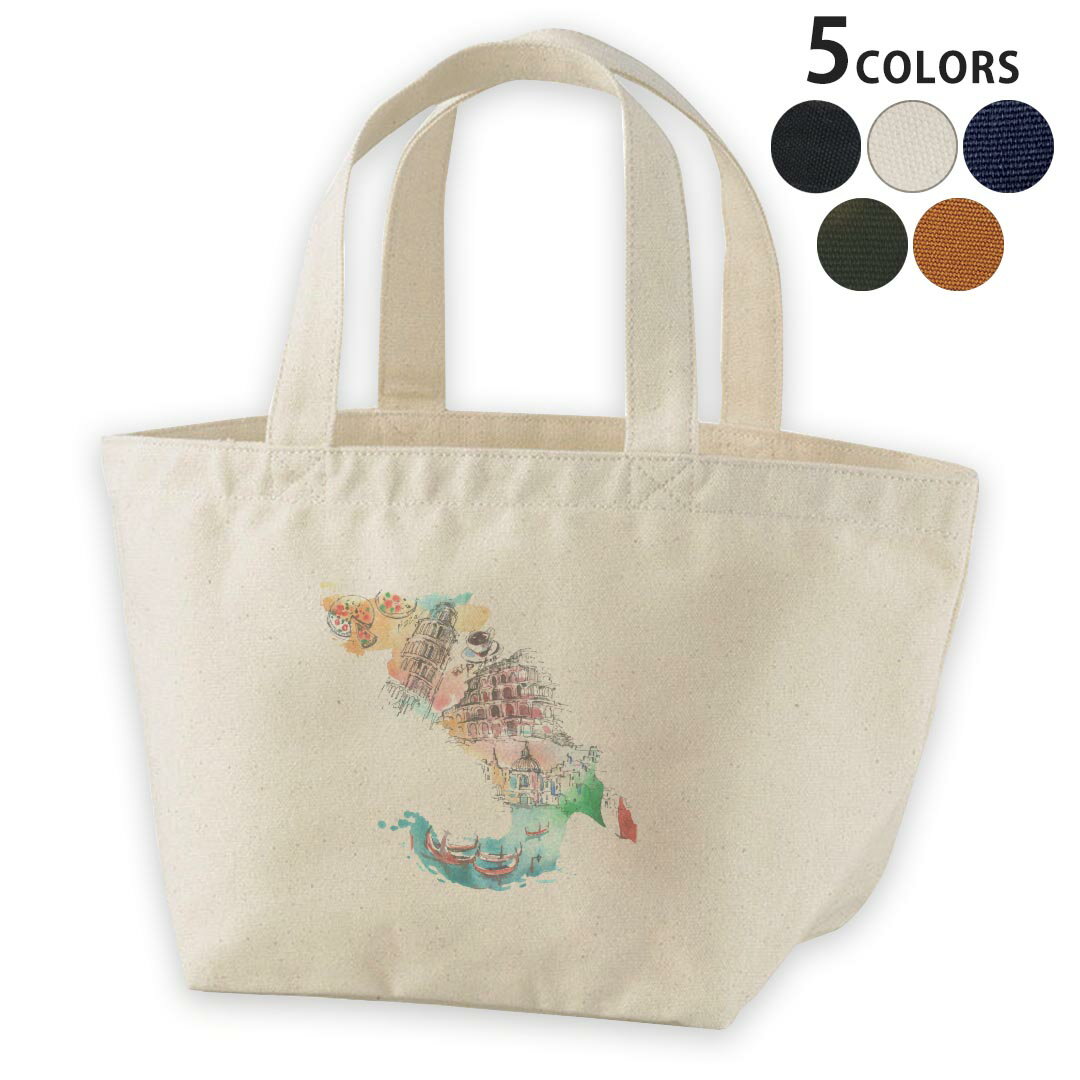 Designer Lunch Bag, Canvas Daypack, Women's Bag, Tote Bag, Natural Black 007403, Building, Italy Illustration, Colorful
