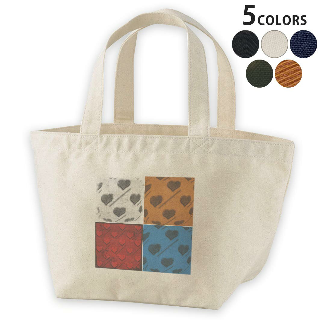 デザインランチバッグ キャンバス デイパック バッグ レディースバッグ トートバッグ ナチュラル 黒 black 007506 ハート　赤　青　ブルー　模様