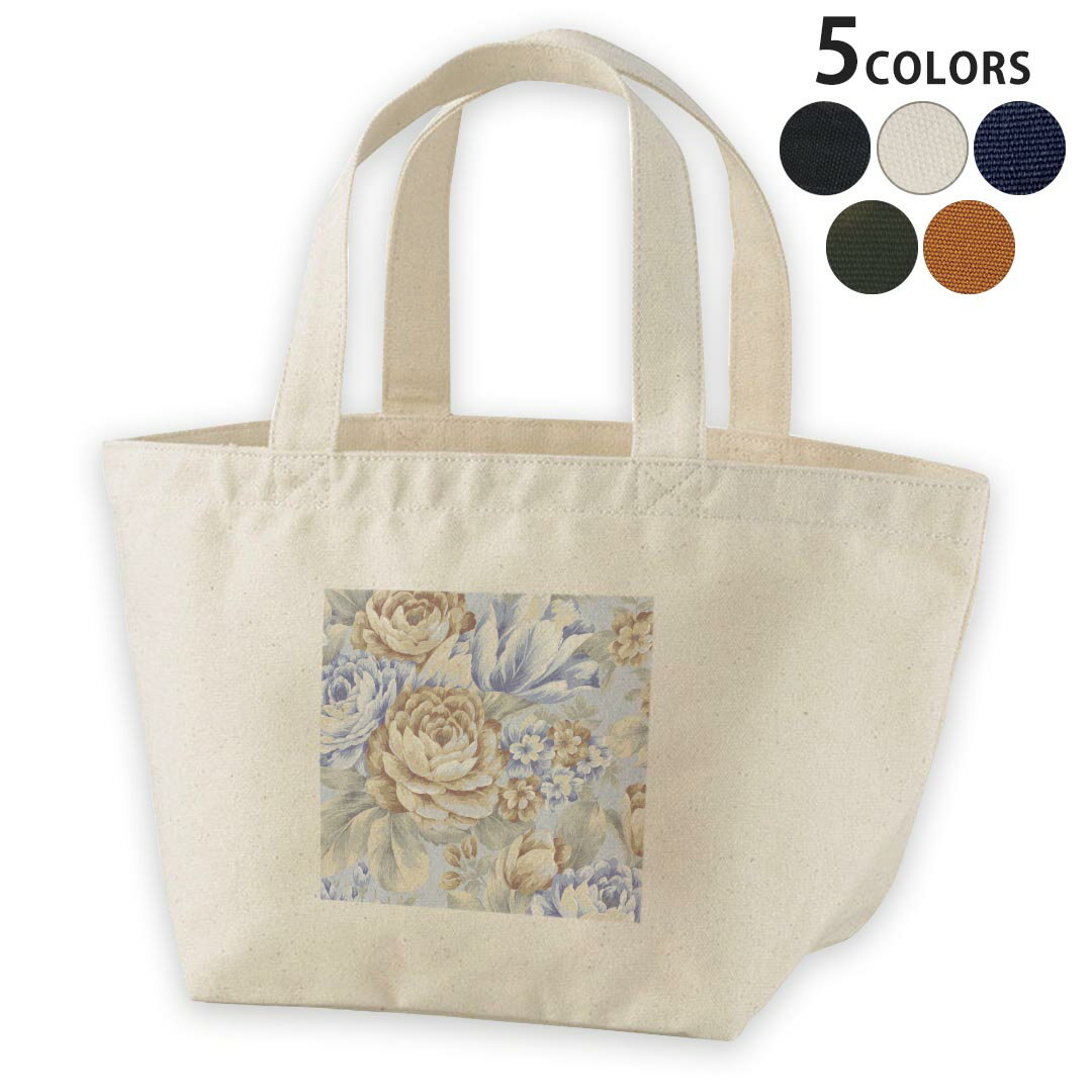 デザインランチバッグ キャンバス デイパック バッグ レディースバッグ トートバッグ ナチュラル 黒 black 007688 花　フラワー　模様　青　ブルー