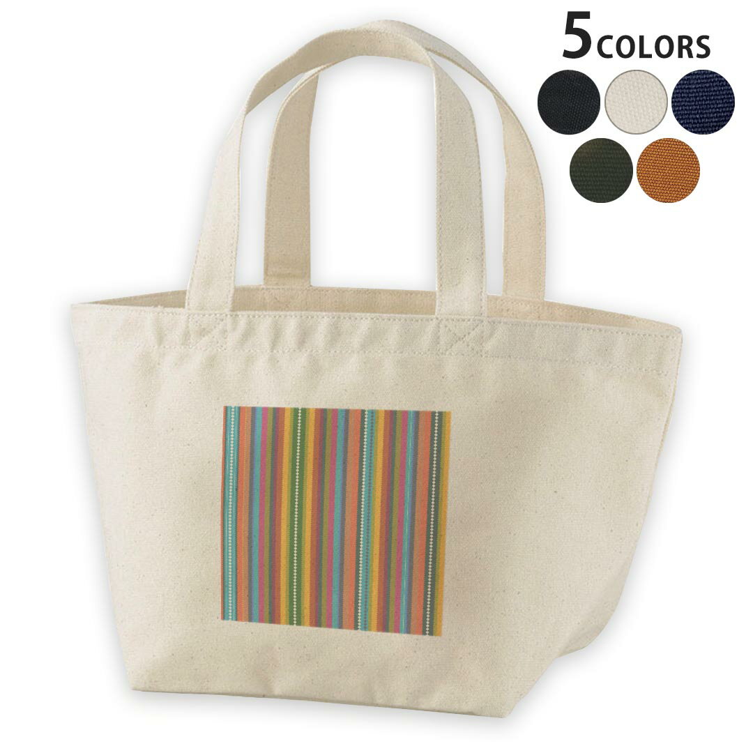 デザインランチバッグ キャンバス デイパック バッグ レディースバッグ トートバッグ ナチュラル 黒 black 007780 ストライプ　模様　カラフル