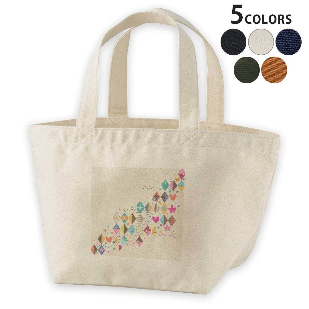Rakuten - デザインランチバッグ キャンバス デイパック バッグ レディースバッグ トートバッグ ナチュラル 黒 black 008085 ハート　イラスト　カラフル