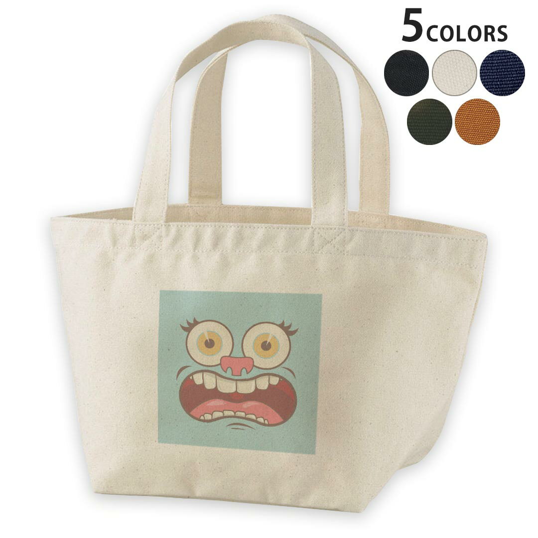 デザインランチバッグ キャンバス デイパック バッグ レディースバッグ トートバッグ ナチュラル 黒 black 008107 水色　キャラクター　イラスト