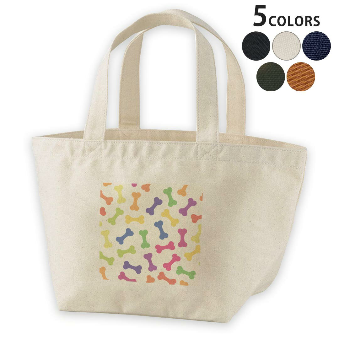 Rakuten - デザインランチバッグ キャンバス デイパック バッグ レディースバッグ トートバッグ ナチュラル 黒 black 008123 犬　カラフル　骨　模様