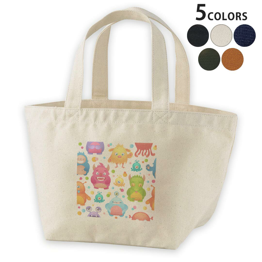デザインランチバッグ キャンバス デイパック バッグ レディースバッグ トートバッグ ナチュラル 黒 black 008629 モンスター キャラクター イラスト