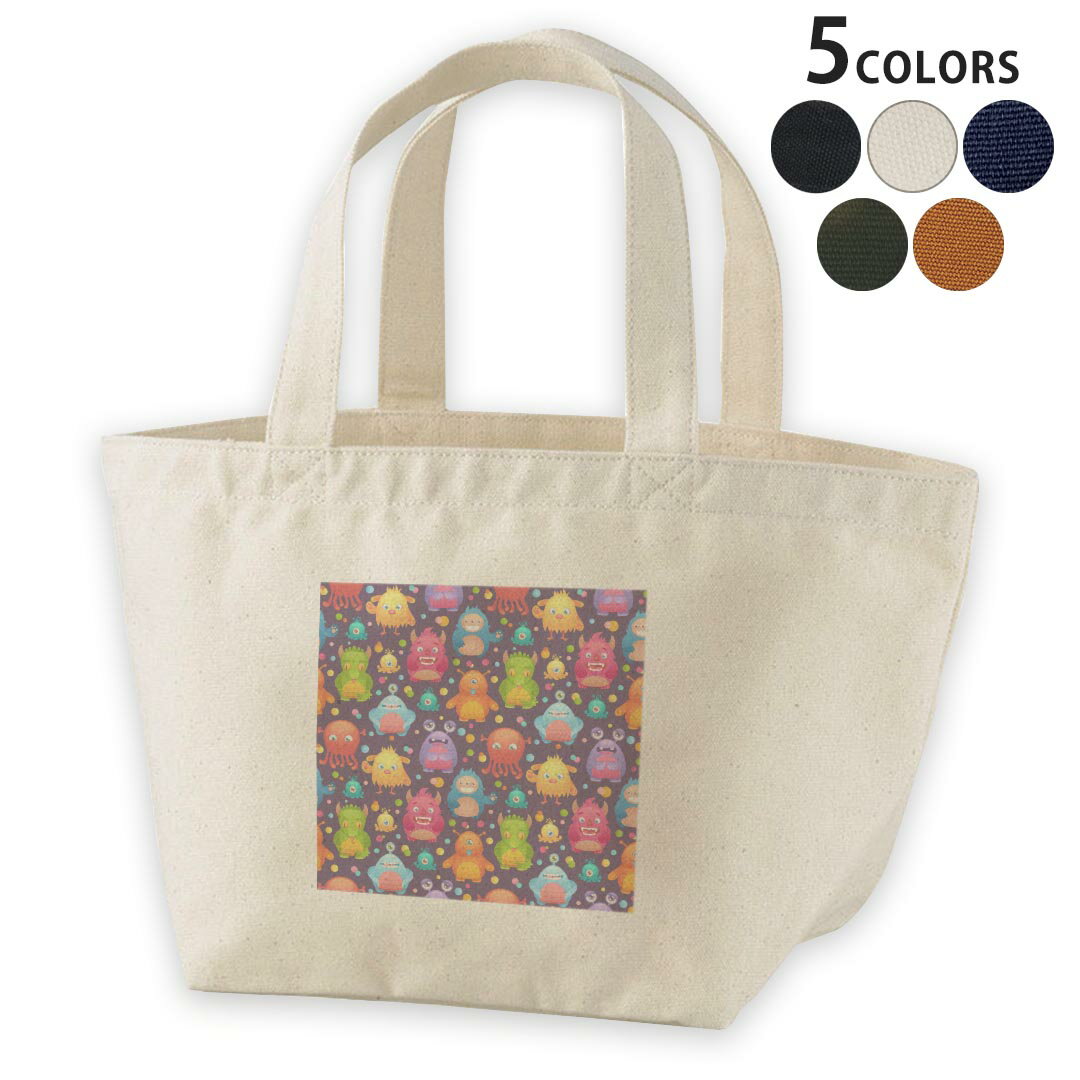 デザインランチバッグ キャンバス デイパック バッグ レディースバッグ トートバッグ ナチュラル 黒 black 008664 モンスター カラフル キャラクター