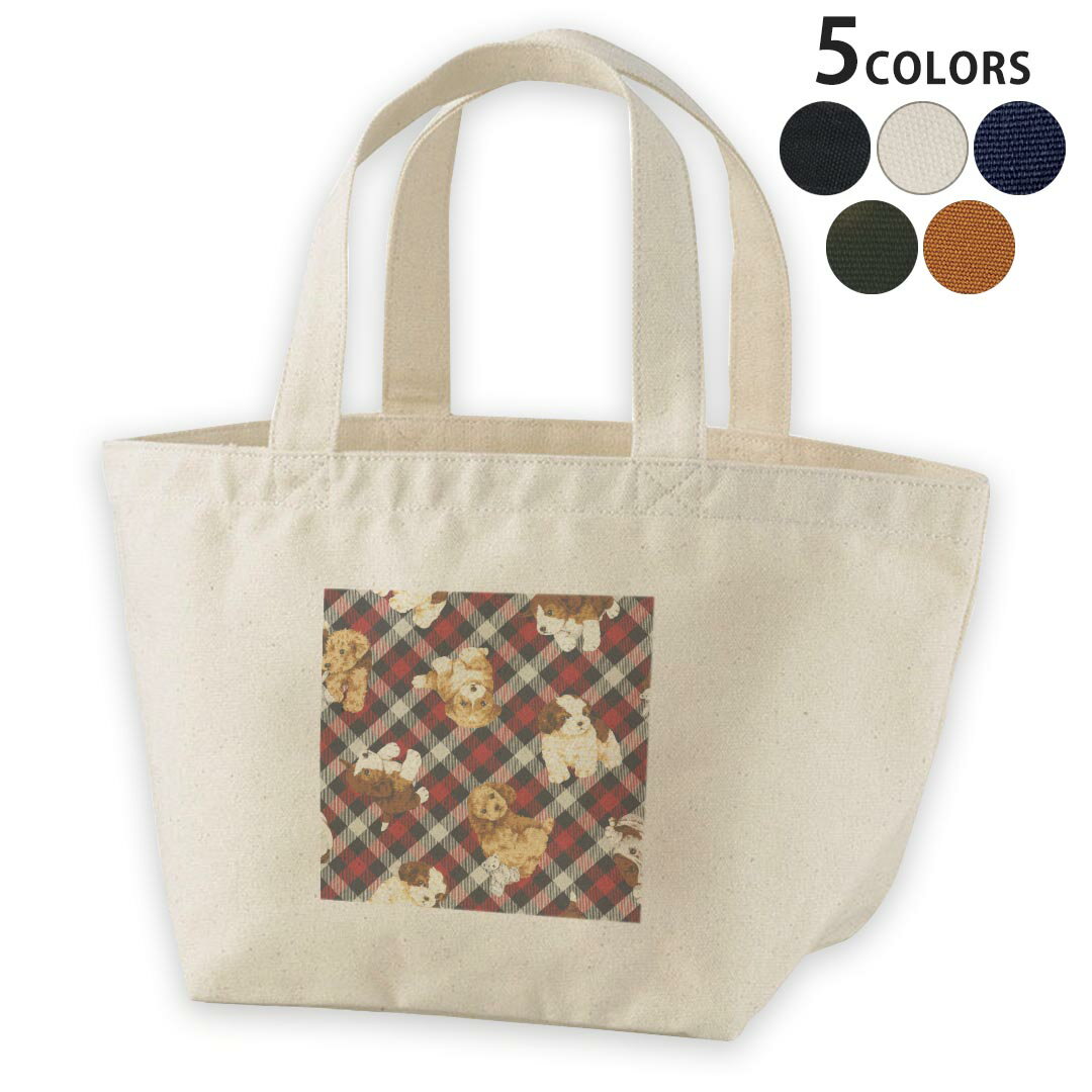 Rakuten - デザインランチバッグ キャンバス デイパック バッグ レディースバッグ トートバッグ ナチュラル 黒 black 008724 赤　レッド　チェック　犬