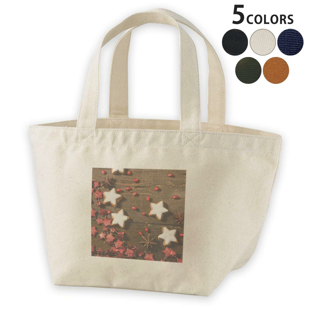 デザインランチバッグ キャンバス デイパック バッグ レディースバッグ トートバッグ ナチュラル 黒 black 008768 写真　星　スター　クッキー