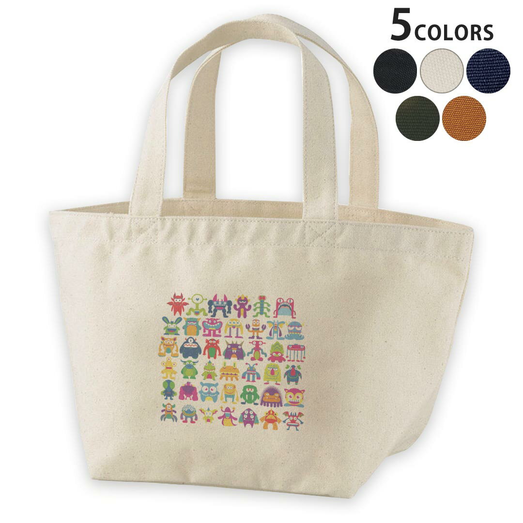 デザインランチバッグ キャンバス デイパック バッグ レディースバッグ トートバッグ ナチュラル 黒 black 008861 イラスト カラフル モンスター