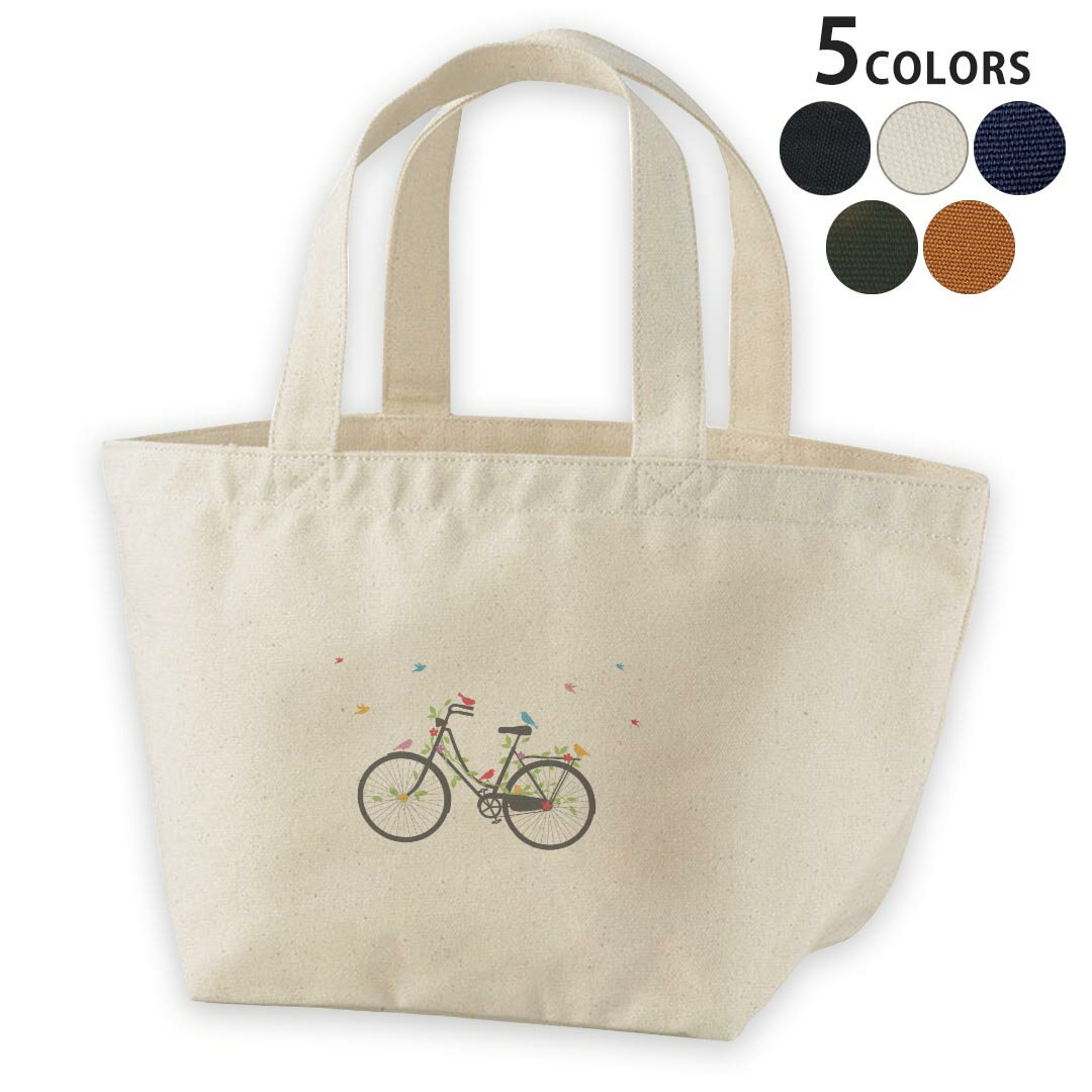 デザインランチバッグ キャンバス デイパック バッグ レディースバッグ トートバッグ ナチュラル 黒 black 009186 カラフル　鳥　花