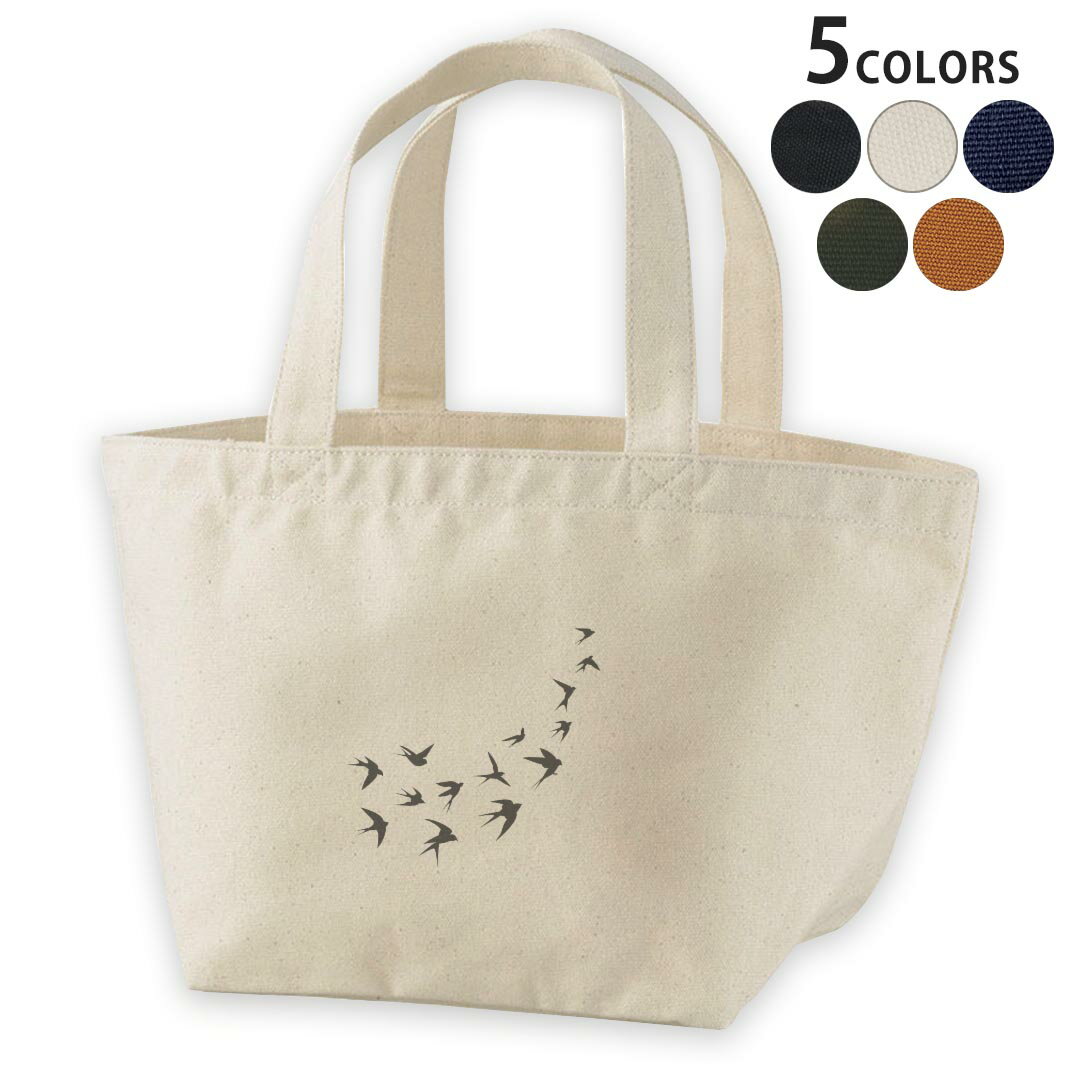 デザインランチバッグ キャンバス デイパック バッグ レディースバッグ トートバッグ ナチュラル 黒 black 009730 鳥　シンプル　モノクロ