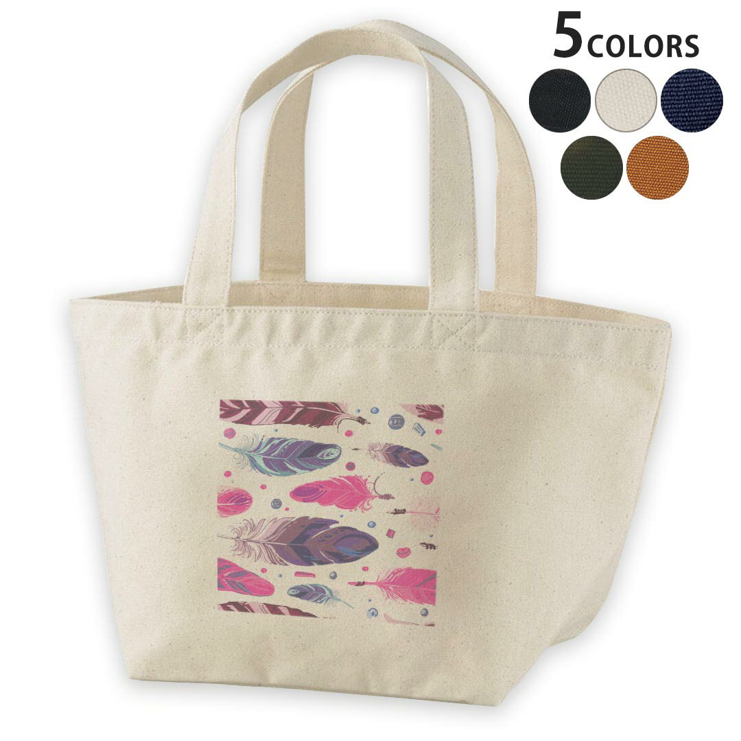 デザインランチバッグ キャンバス デイパック バッグ レディースバッグ トートバッグ ナチュラル 黒 black 010592 羽　ピンク　青