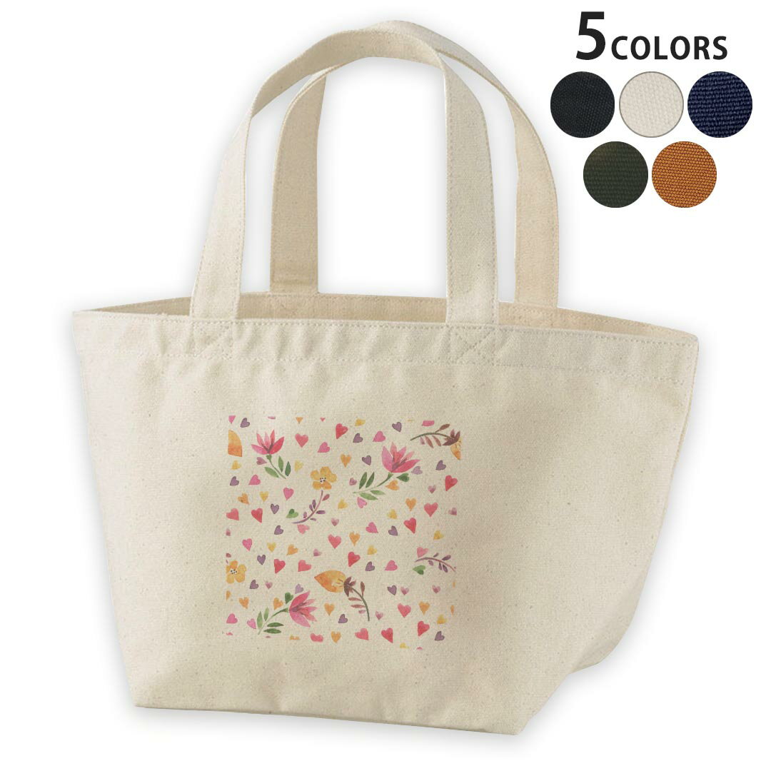 デザインランチバッグ キャンバス デイパック バッグ レディースバッグ トートバッグ ナチュラル 黒 black 010646 色彩　フラワー　ハート
