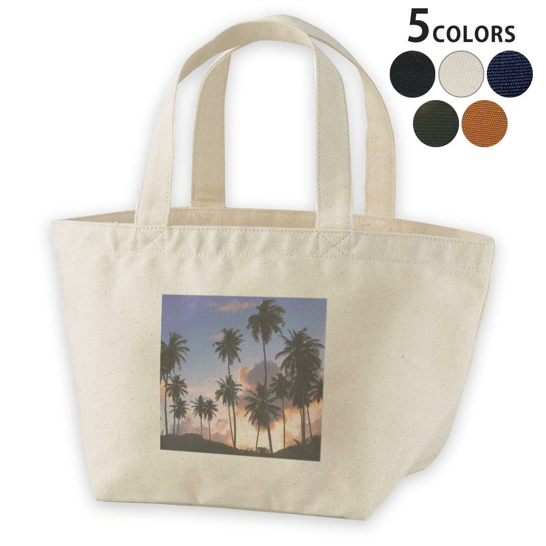 デザインランチバッグ キャンバス デイパック バッグ レディースバッグ トートバッグ ナチュラル 黒 black 010821 ヤシの木　空　写真