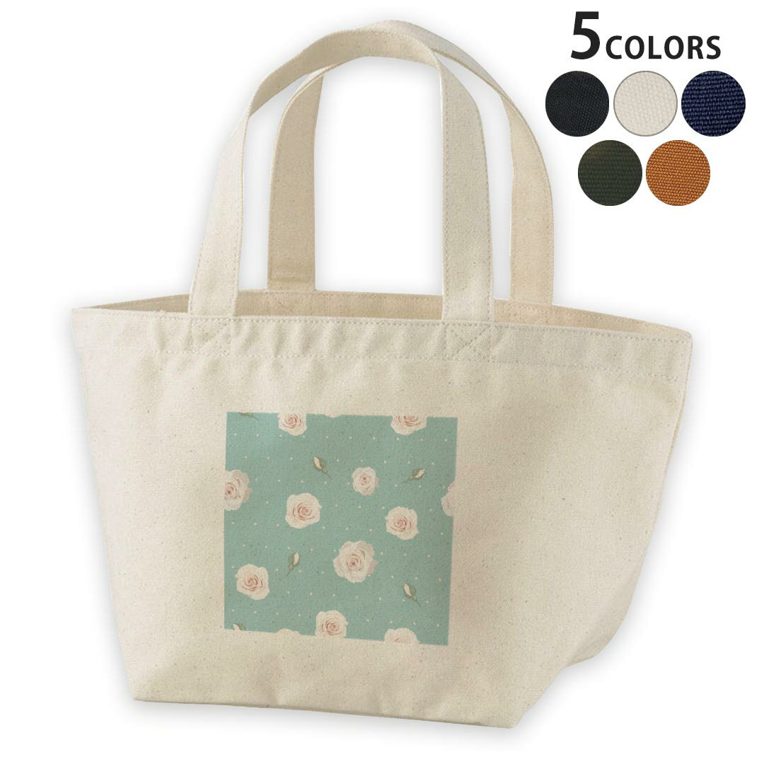 デザインランチバッグ キャンバス デイパック バッグ レディースバッグ トートバッグ ナチュラル 黒 black 011099 花　水玉　緑