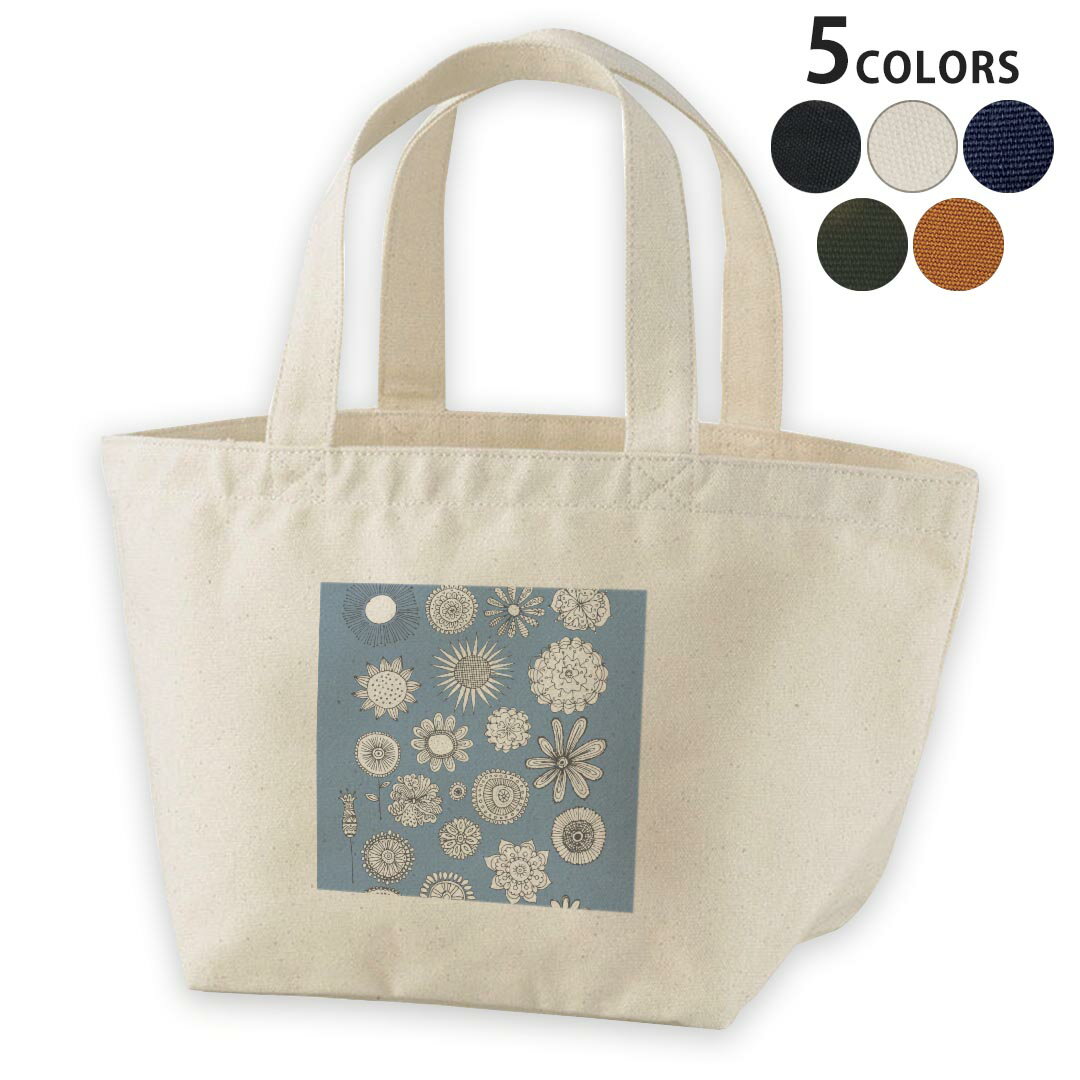 デザインランチバッグ キャンバス デイパック バッグ レディースバッグ トートバッグ ナチュラル 黒 black 011312 花　アジアン　青