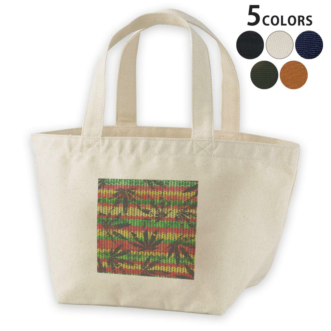 デザインランチバッグ キャンバス デイパック バッグ レディースバッグ トートバッグ ナチュラル 黒 black 011750 レゲエ　カラフル　植物