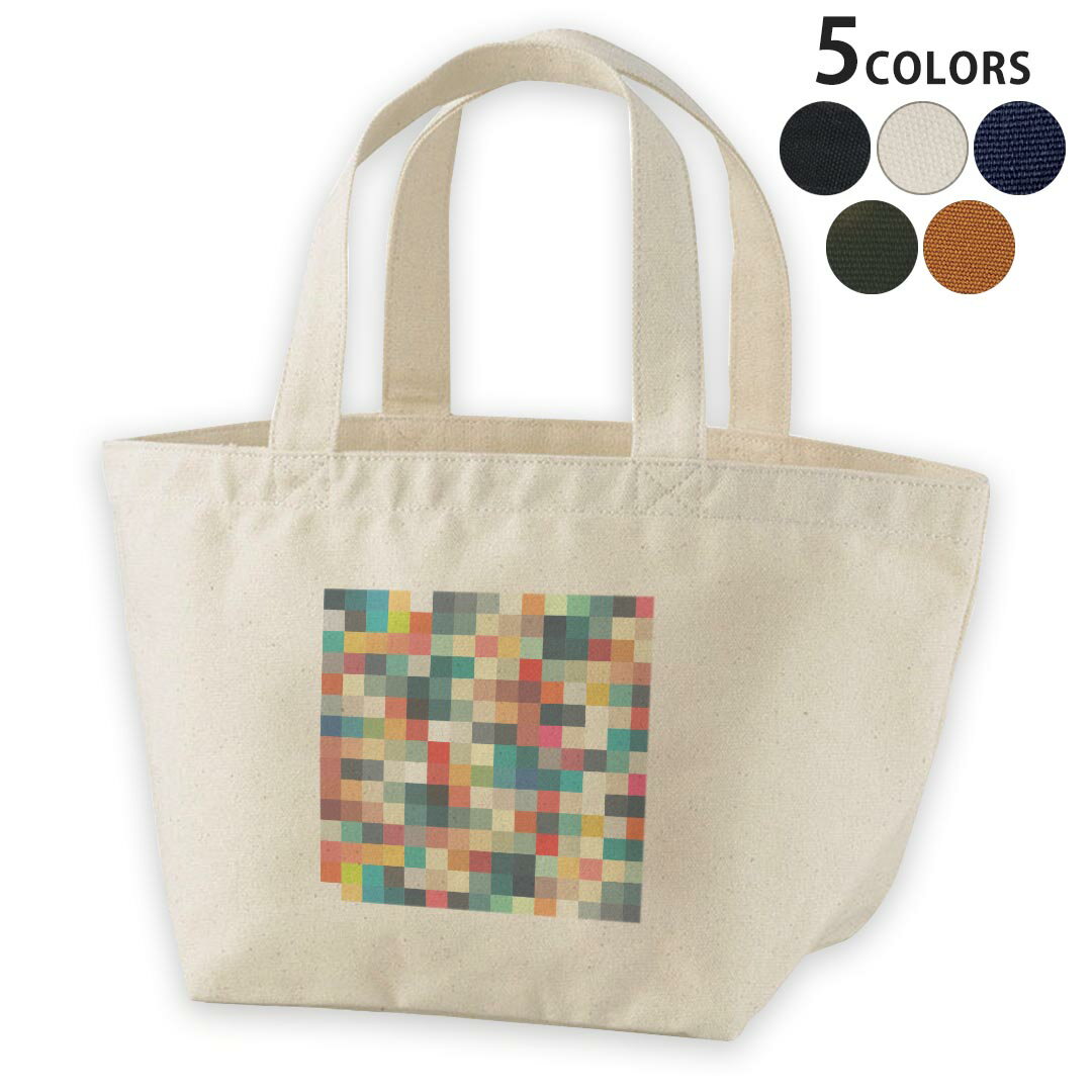 デザインランチバッグ キャンバス デイパック バッグ レディースバッグ トートバッグ ナチュラル 黒 black 011764 カラフル　モザイク　シンプル