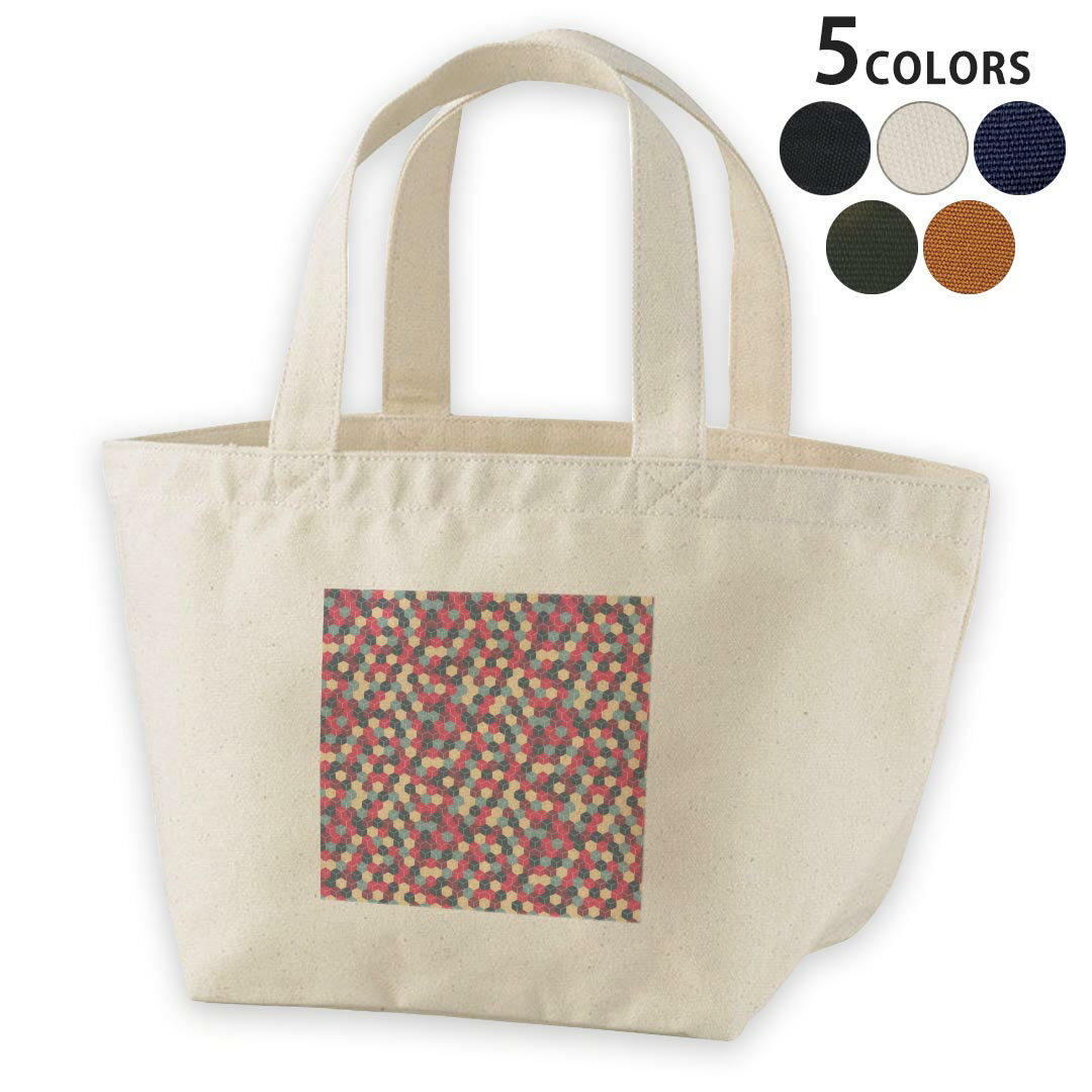 デザインランチバッグ キャンバス デイパック バッグ レディースバッグ トートバッグ ナチュラル 黒 black 011819 模様　カラフル　キューブ