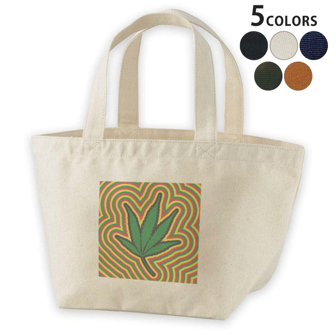 デザインランチバッグ キャンバス デイパック バッグ レディースバッグ トートバッグ ナチュラル 黒 black 011825 レゲエ　植物　音楽