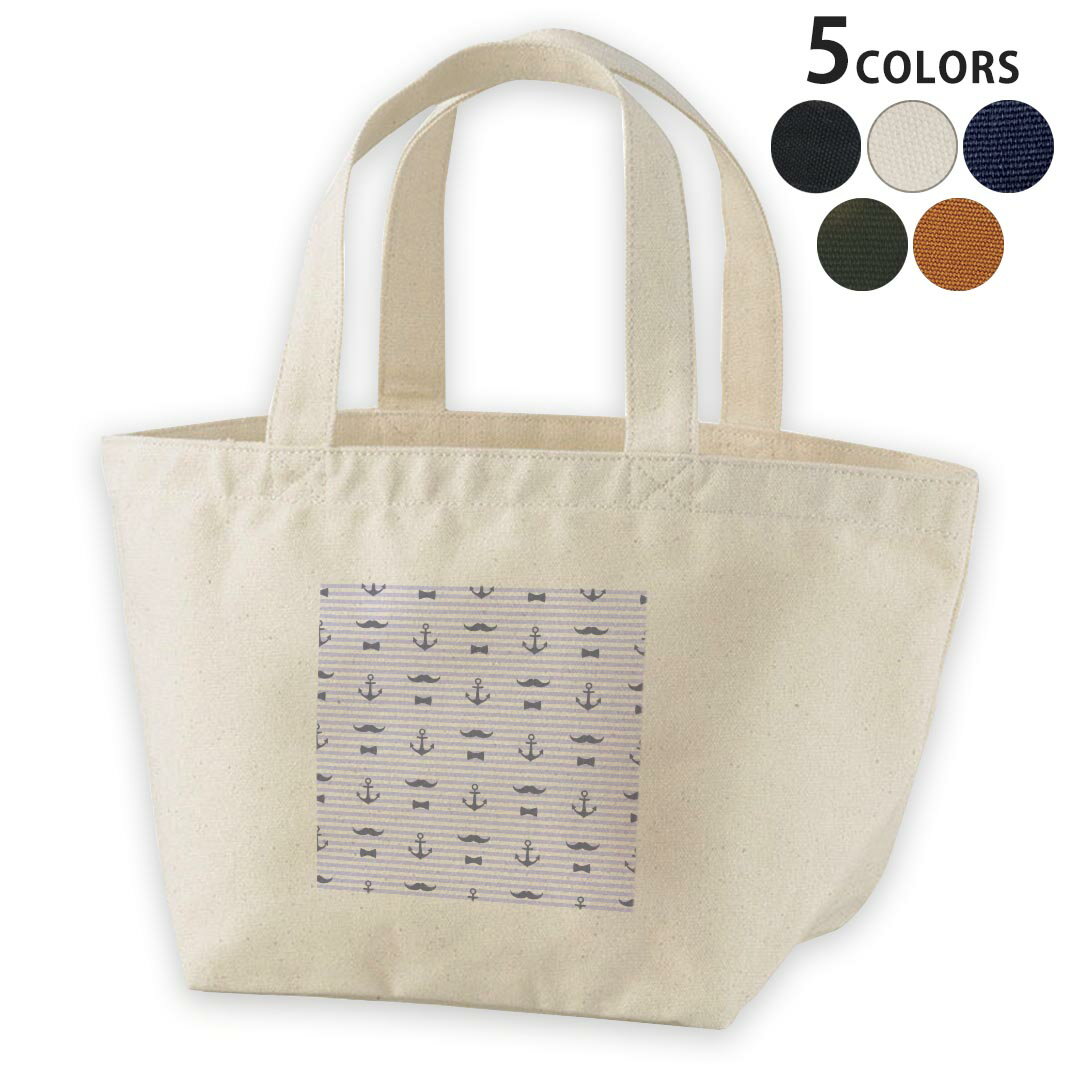 デザインランチバッグ キャンバス デイパック バッグ レディースバッグ トートバッグ ナチュラル 黒 black 011971 ヒゲ　いかり　ボーダー