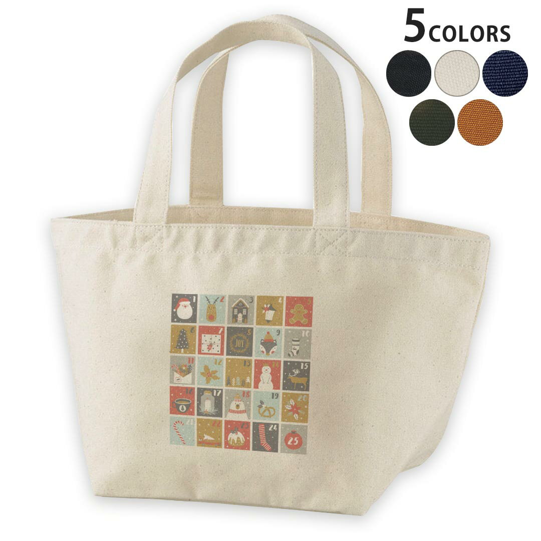 デザインランチバッグ キャンバス デイパック バッグ レディースバッグ トートバッグ ナチュラル 黒 black 013402 雪だるま サンタ クリスマス