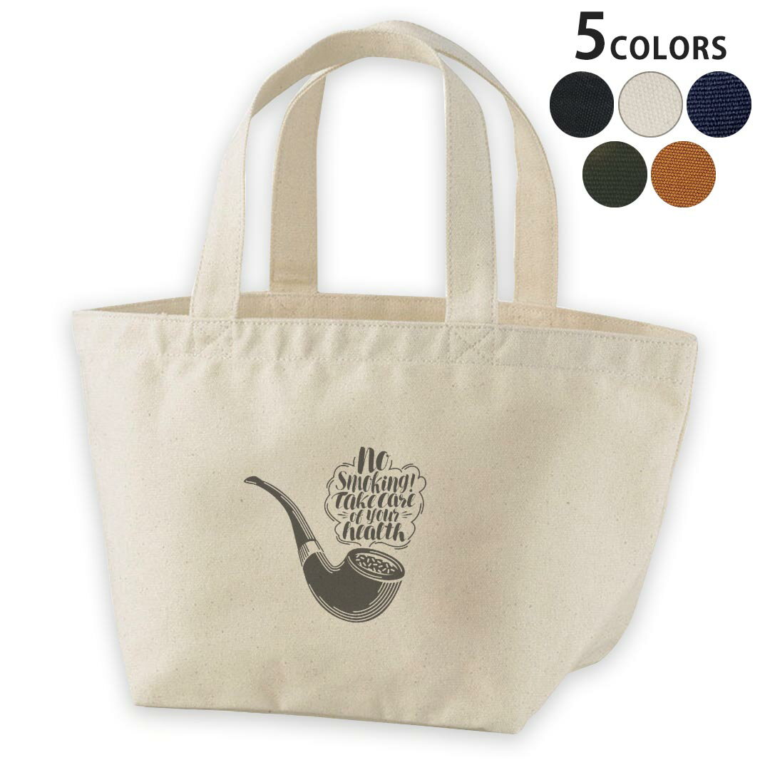 デザインランチバッグ キャンバス デイパック バッグ レディースバッグ トートバッグ ナチュラル 黒 black 014268 英語　文字　タバコ