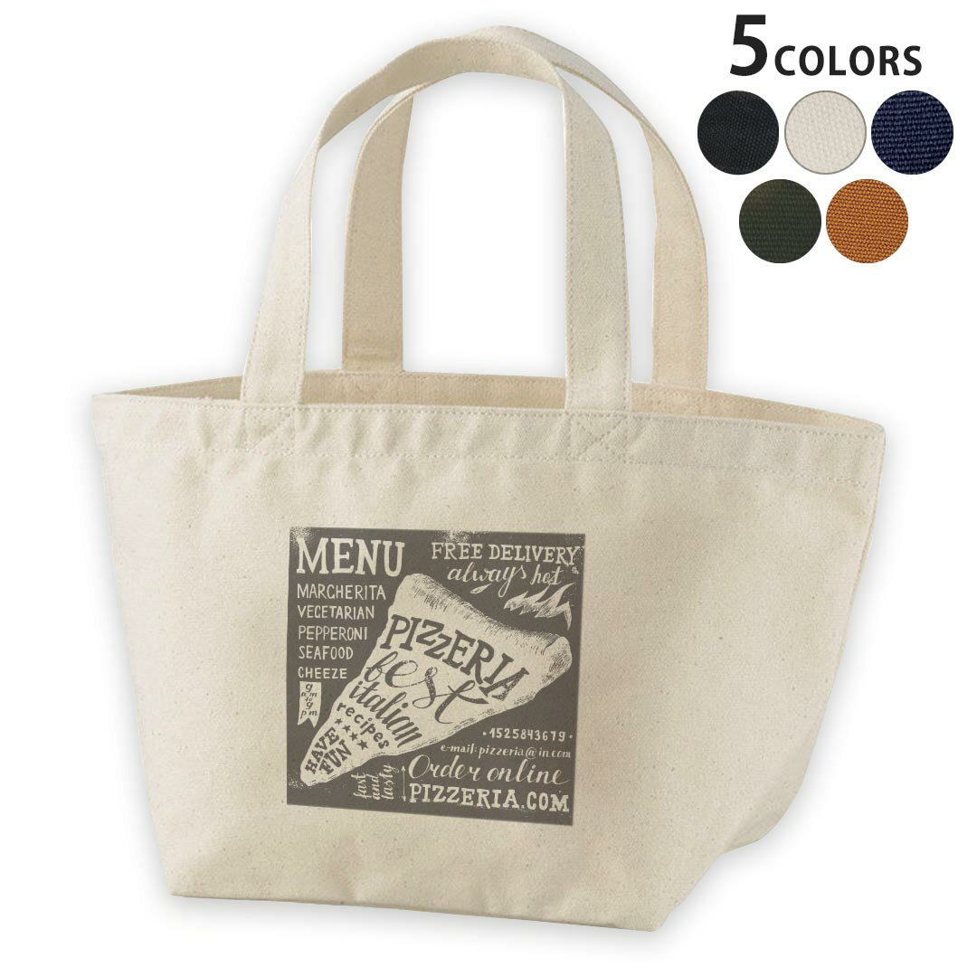 デザインランチバッグ キャンバス デイパック バッグ レディースバッグ トートバッグ ナチュラル 黒 black 014449 カフェ　ピザ　メニュー