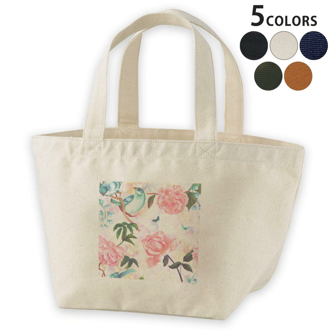 デザインランチバッグ キャンバス デイパック バッグ レディースバッグ トートバッグ ナチュラル 黒 black 014792 鳥　模様　カラフル