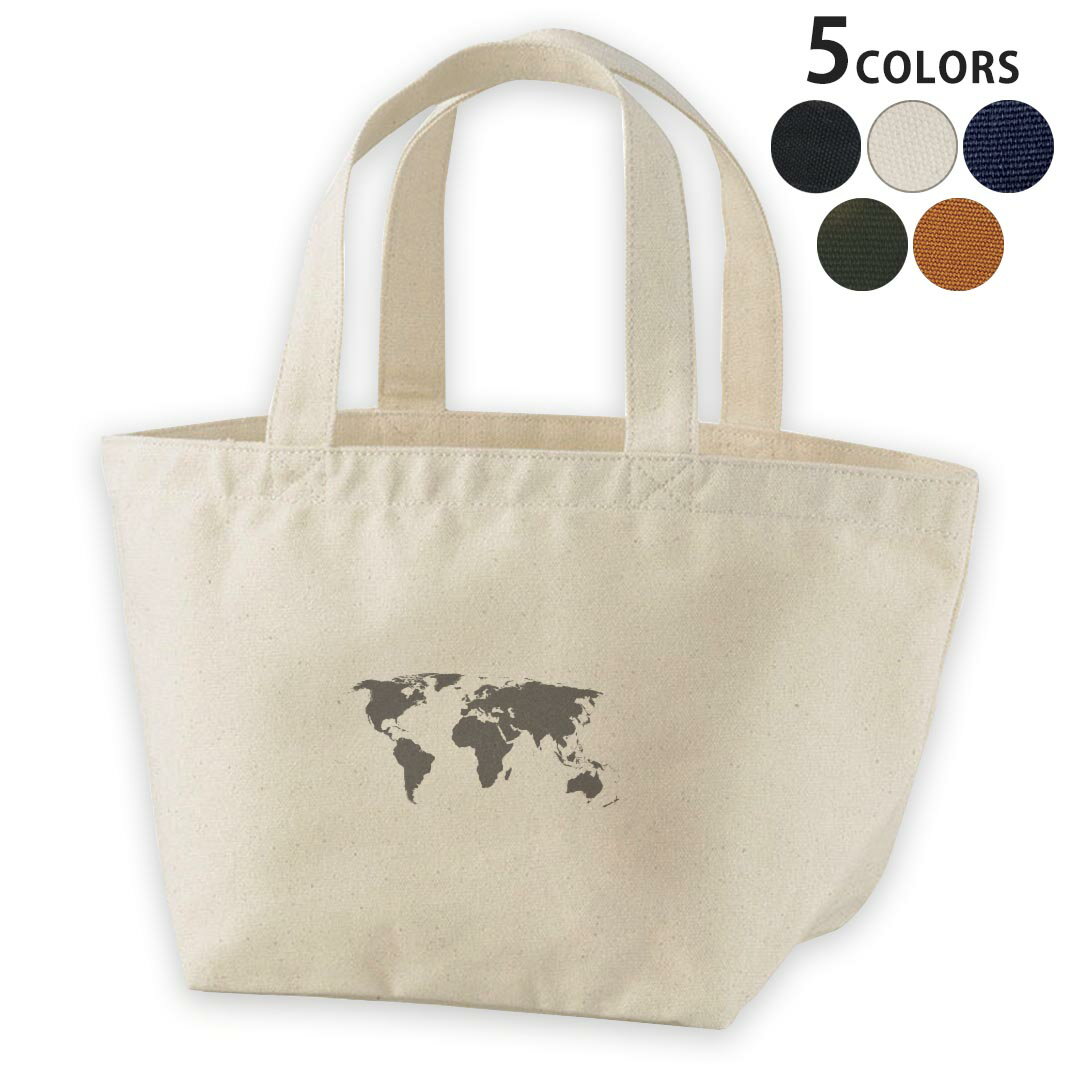 デザインランチバッグ キャンバス デイパック バッグ レディースバッグ トートバッグ ナチュラル 黒 black 015960 世界地図　黒　map