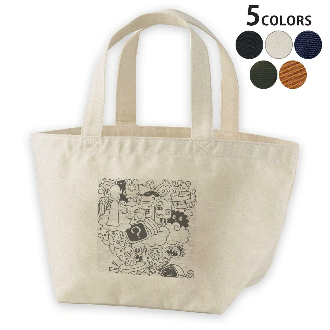 デザインランチバッグ キャンバス デイパック バッグ レディースバッグ トートバッグ ナチュラル 黒 black 016426 ノート 絵 妖怪 モンスター
