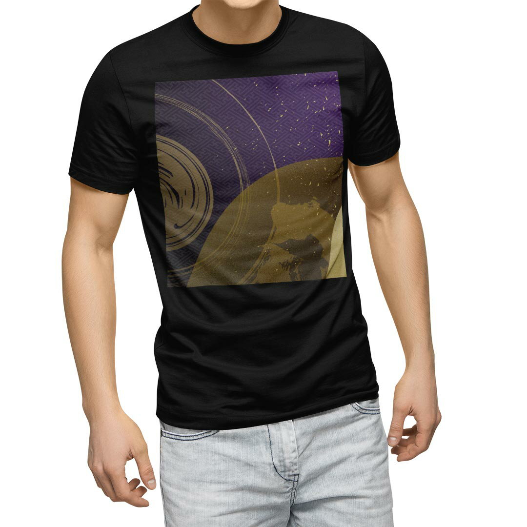 乐天商城 - tシャツ メンズ 半袖 ブラック デザイン XS S M L XL 2XL Tシャツ ティーシャツ T shirt　黒 000045 日本語・和柄 クール 和柄　金色　紫