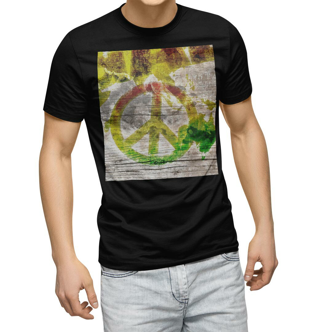 tシャツ メンズ 半袖 ブラック デザイン XS S M L XL 2XL Tシャツ ティーシャツ T shirt　黒 000144 その他 レゲエ　ラスタカラー　ピース