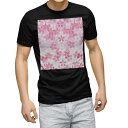tシャツ メンズ 半袖 ブラック デザイン XS S M L XL 2XL Tシャツ ティーシャツ T shirt 黒 000165 フラワー 桜柄 さくら ピンク