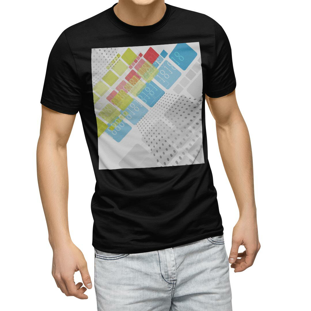 tシャツ メンズ 半袖 ブラック デザイン XS S M L XL 2XL Tシャツ ティーシャツ T shirt 黒 000213 タイル デザイン