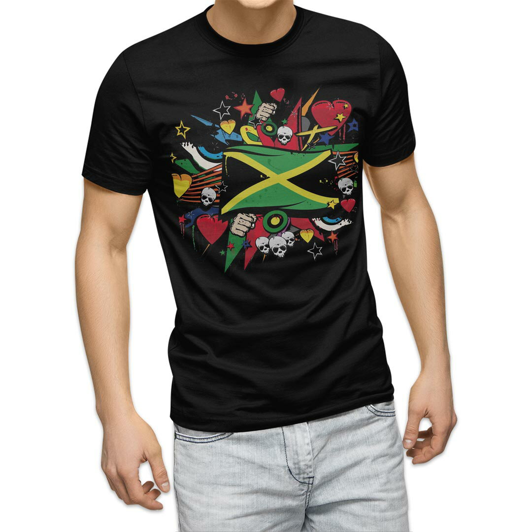 tシャツ メンズ 半袖 ブラック デザイン XS S M L XL 2XL Tシャツ ティーシャツ T shirt 黒 000270 ジャマイカ　レゲエ　HIPHOP
