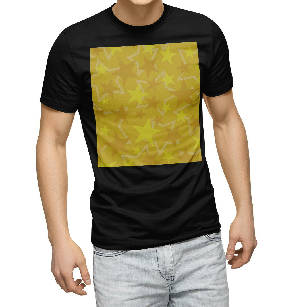 Shirts, T-Shirts - tシャツ メンズ 半袖 ブラック デザイン XS S M L XL 2XL Tシャツ ティーシャツ T shirt　黒 000476 その他 星　スター　黄色