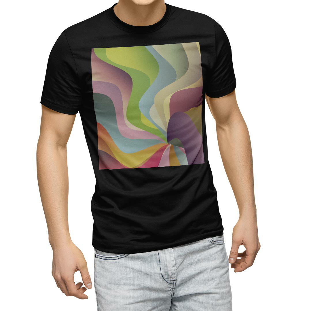 tシャツ メンズ 半袖 ブラック デザイン XS S M L XL 2XL Tシャツ ティーシャツ T shirt　黒 000504 その他 カラフル　ウェーブ