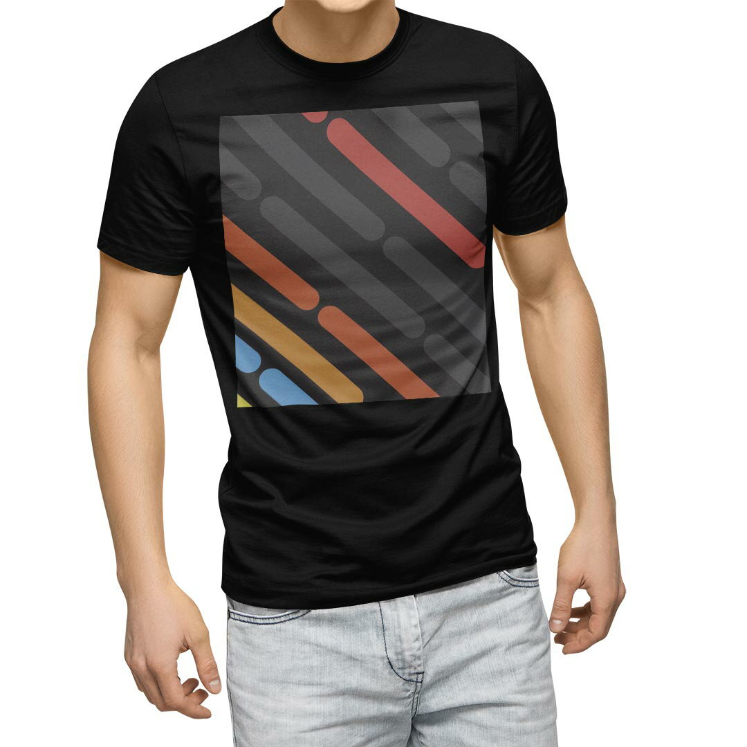 tシャツ メンズ 半袖 ブラック デザイン XS S M L XL 2XL Tシャツ ティーシャツ T shirt 黒 000524 クール カラフル ストライプ