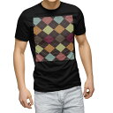 tシャツ メンズ 半袖 ブラック デザイン XS S M L XL 2XL Tシャツ ティーシャツ T shirt 黒 000534 チェック・ボーダー アーガ...