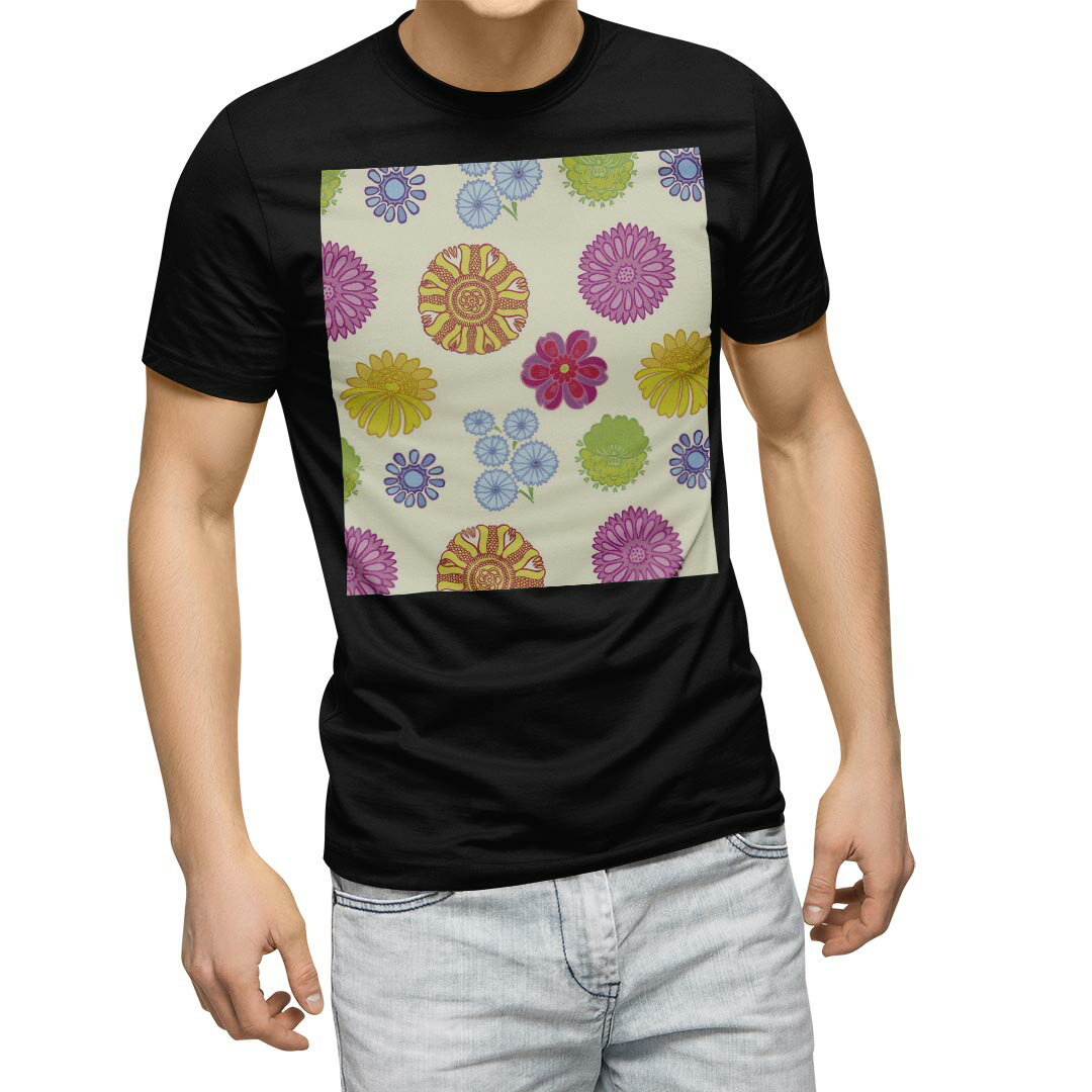 Rakuten - tシャツ メンズ 半袖 ブラック デザイン XS S M L XL 2XL Tシャツ ティーシャツ T shirt　黒 000714 フラワー 花　模様