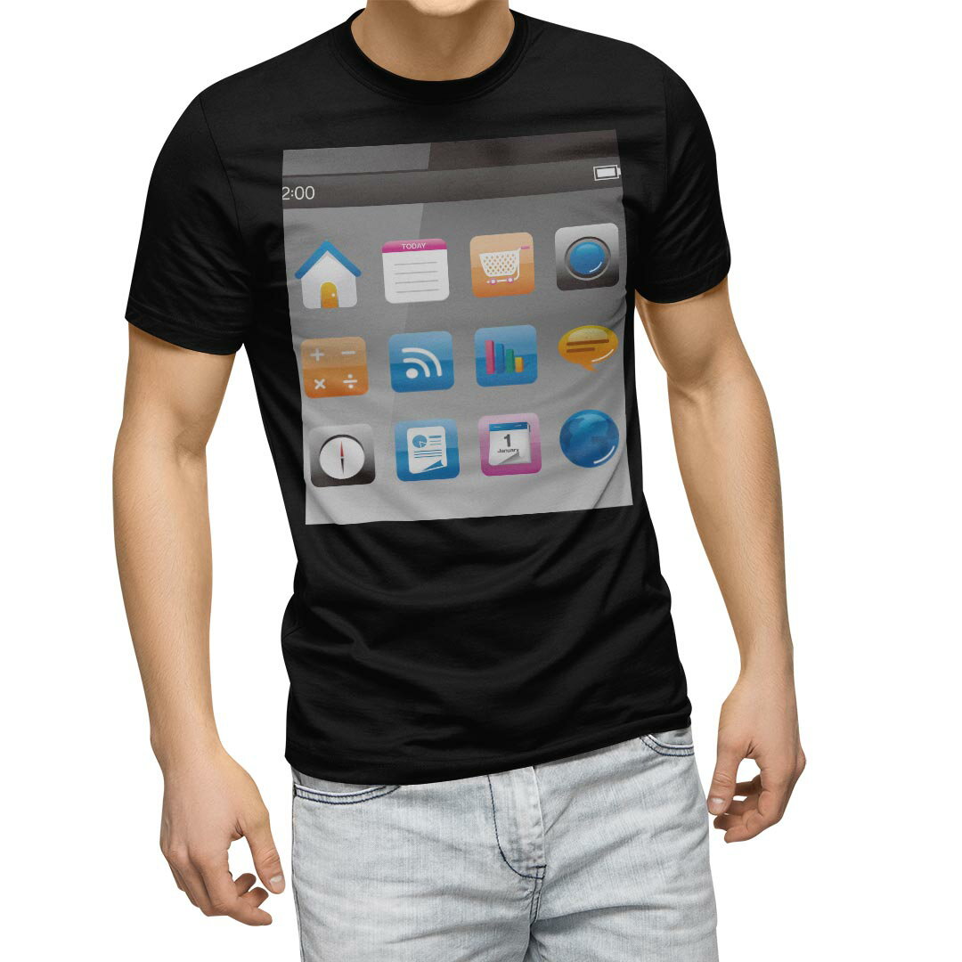 tシャツ メンズ 半袖 ブラック デザイン XS S M L XL 2XL Tシャツ ティーシャツ T shirt　黒 000858 ユニーク スマートフォン