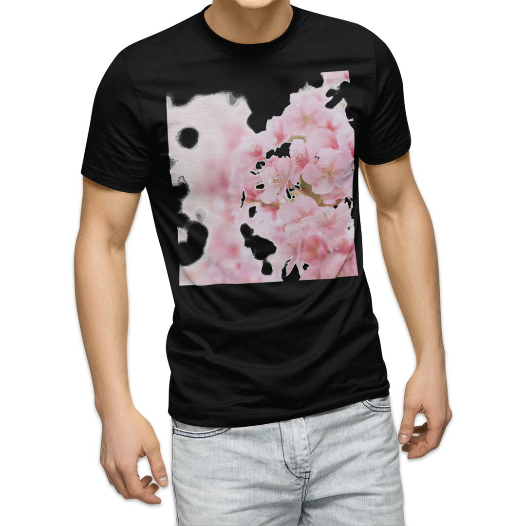 tシャツ メンズ 半袖 ブラック デザイン XS S M L XL 2XL Tシャツ ティーシャツ T shirt 黒 000886 桜