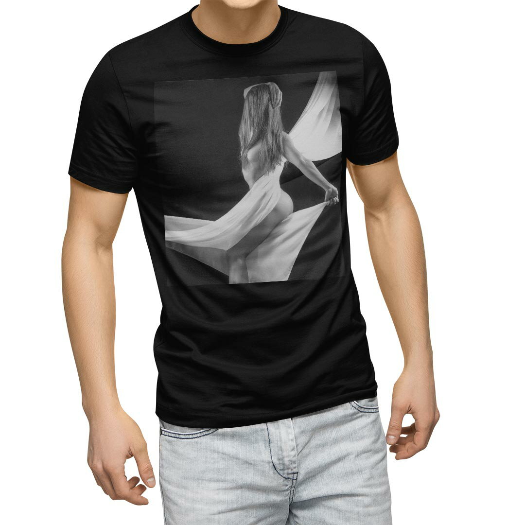 tシャツ メンズ 半袖 ブラック デザイン XS S M L XL 2XL Tシャツ ティーシャツ T shirt　黒 001058 ユニーク 女の人　裸