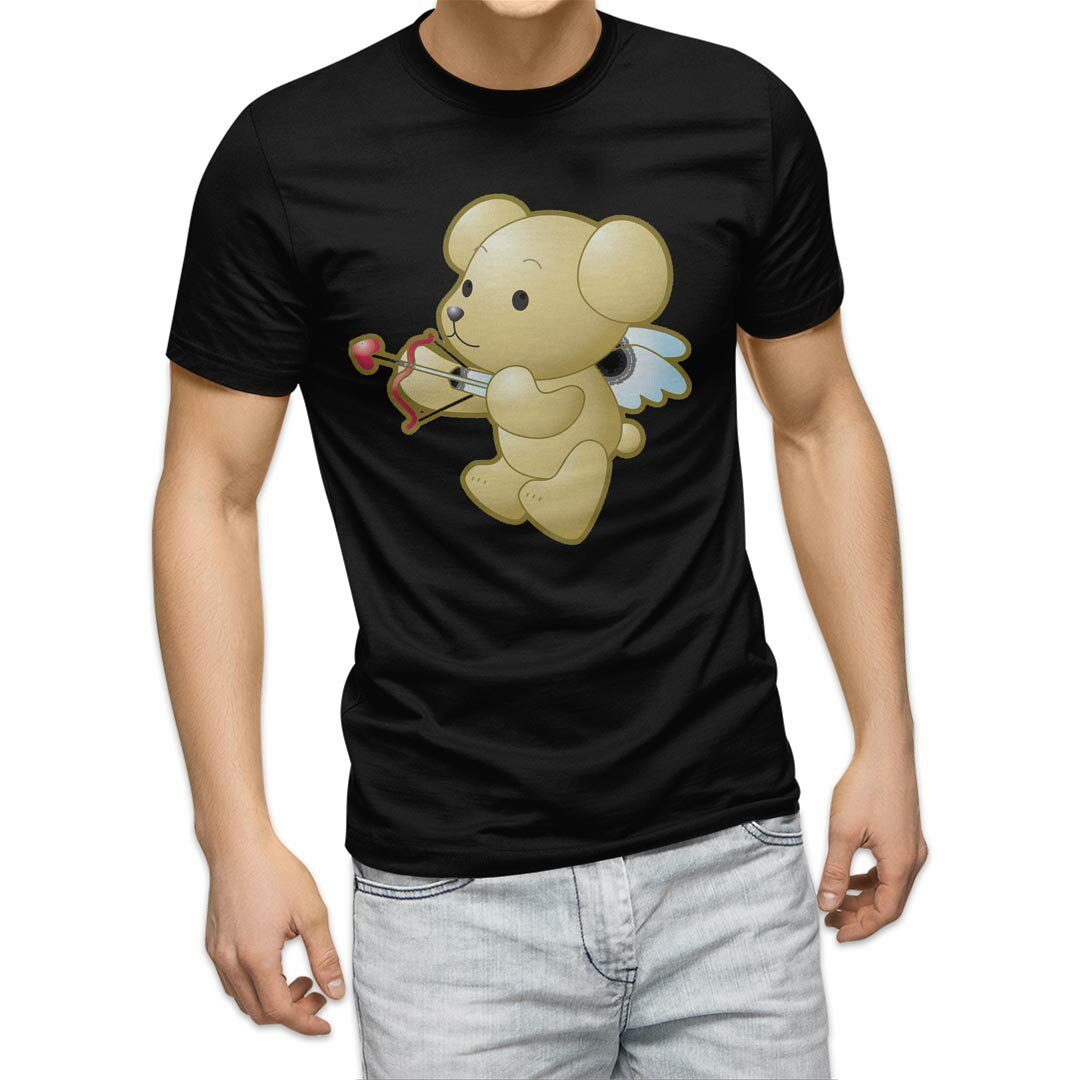 Rakuten - tシャツ メンズ 半袖 ブラック デザイン XS S M L XL 2XL Tシャツ ティーシャツ T shirt 黒 001229 クマ　天使　羽