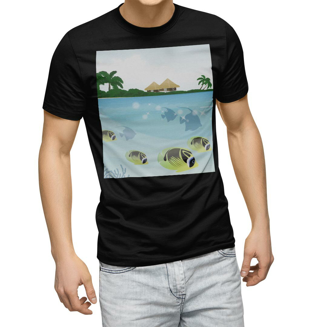 tシャツ メンズ 半袖 ブラック デザイン XS S M L XL 2XL Tシャツ ティーシャツ T shirt 黒 001353 アニマル 海 魚