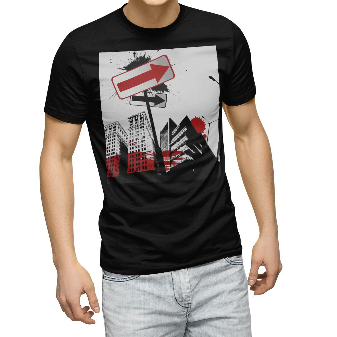tシャツ メンズ 半袖 ブラック デザイン XS S M L XL 2XL Tシャツ ティーシャツ T shirt 黒 001645 街　看板